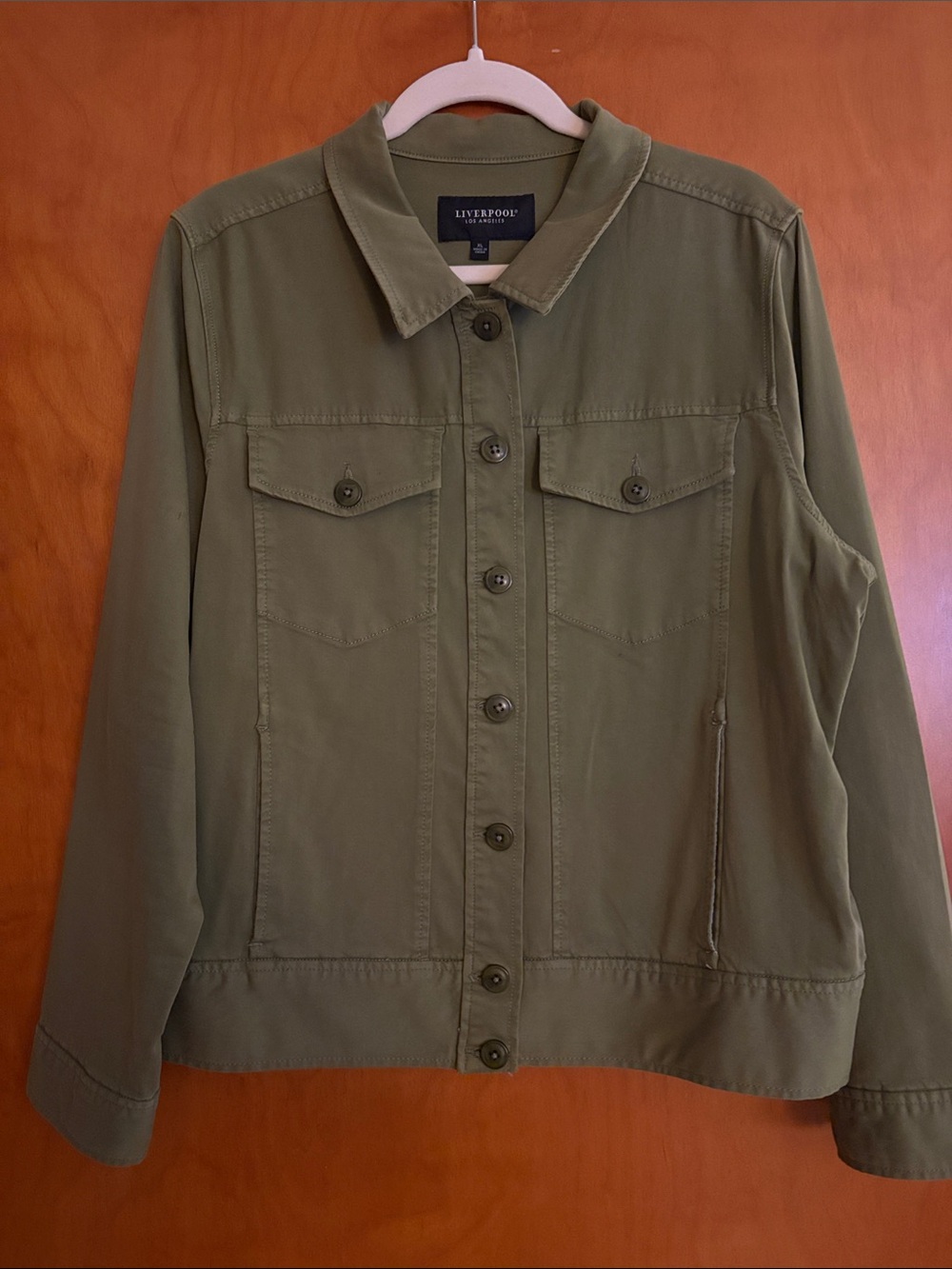 Liverpool Los Angeles Olive Green Button-Front Jean Jacket